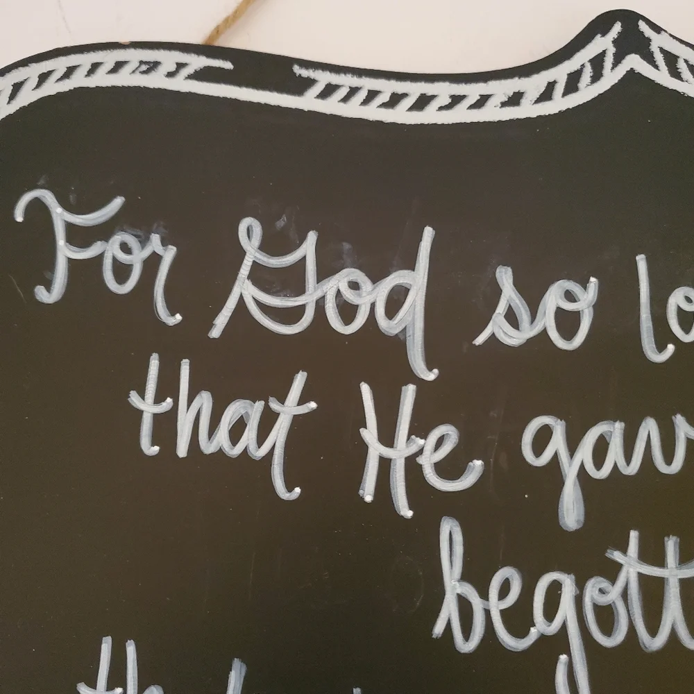 Inspirational John 3:16 Free Hand Painted Chalk Board Wall Plaque 12